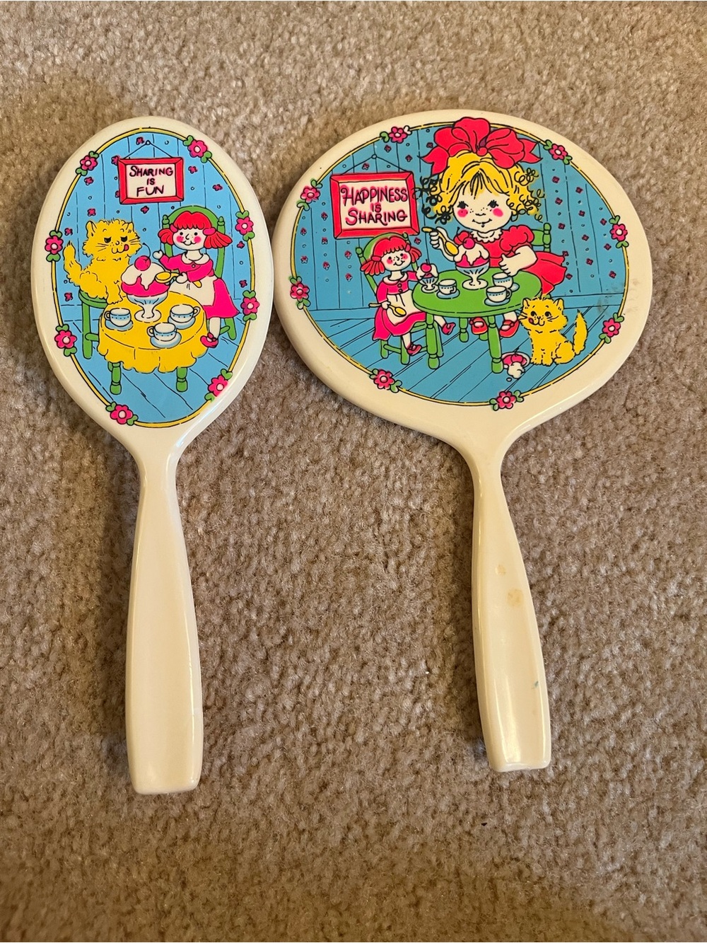 Vintage Child’s Brush & Mirror Set Vanity from 1970’s “Happiness is Sharing”